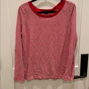 Red striped long sleeve with white buttons